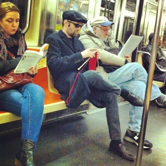 knitting man in metro